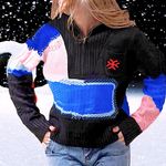 NWT, Lavishly Paris Women’s Quarter Zip Sweater. Size Small Black Photo 0