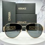 Versace New  Sunglasses Gold Aviator Pilot Metal Greca Logo Black Photo 1