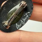 Cobalt Blue & White Enamel Floral Design Handcrafted Oval Metal Brooch Pin Photo 5