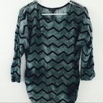 Sami & Jo  Gray Velvet Chevron Zipper Detail Blouse Photo 3