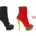 Charlotte Olympia Bella red yellow green suede colorblock mid-calf boots size 35 Photo 16