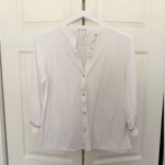 Eberjay Eberjey Cotton Blend White Gray Piping Mother of Pearl Button Down Size Small Photo 1