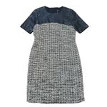 Saks 5th Avenue Black Saks Fifth Avenue Womens Dress Vegan Leather Black White Beige Tweed Sz 10 Photo 1