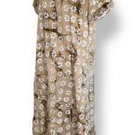 Vintage Handmade Tan White Batik Floral Maxi Dress Pockets Scoop Neck Large Size XL Photo 1