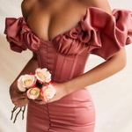 House Of CB Annabelle Rose Satin Ruffle Strapless Dress corset body con NWT sz M Photo 2