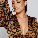 Windsor Chic Look Leopard Print Satin Puff Sleeve Crop Top Photo 0