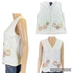 Studio Joy Womens Sweater Vest Beaded Full Zip Sleeveless Christmas Medium Photo 1