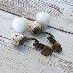 Vintage Clip On Earrings Ball Duo Dangle Off White with Pink Hues Photo 5