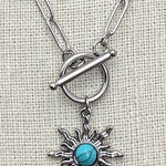 Stainless Steel Sunburst Necklace with Faux Turquoise Silver Photo 0