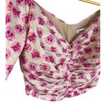 ZARA Pink Floral Off The Shoulder Ruched Bardot Top Size Medium Photo 4