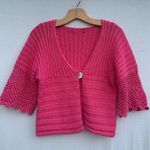None Vintage hot pink cable knit single button sweater electric preppy style S Photo 4