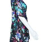 Time & True Swim Cover Up Women Medium Black Multicolored Floral Kimono Pom Poms Photo 1
