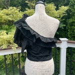ZARA RUFFLED ASYMMETRIC TOP BLACK EYELET Size L Photo 5