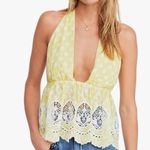 Free People  M Lunch Date‎ Yellow Polka Dot Halter Top Citron Plunge Coquette New Photo 6