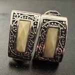 JJG (Jonette) Clip Earrings, Ivory Acrylic Swirl, Ornate ST Trapezoid Vintage Silver Photo 0
