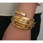 Boutique NEW Unisex Gold Plated 316L Simulated Diamond Star Cuff Bracelet, Adjustable Photo 1