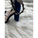 Qupid Heels woman's size 8 Blue Velvet Ankle Strap with Pearl Accents Photo 3