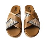 Earth Finale Leather Platform Crossband Slide Sandal Tan Woven Strap 8 Photo 1