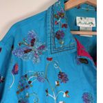 The Quacker Factory Turquoise Beaded Floral Embroidered Cotton Jacket Size 1X Blue Photo 1