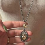 Victoria Cross Drop Pendant Necklace Morganite Tone Silver Photo 0