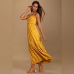 Lulus  Charm and Charisma Burnout Floral Midi Dress in Mustard Yellow XL‎ Photo 1