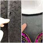 Stenay LARGE VINTAGE 80s 100% SILK Black Multi Beaded Sequin Top Short Sleeve Photo 5