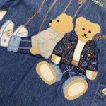 Vintage Embroidered Teddy Bear Chambray Denim Button Down Shirt Blue Photo 2