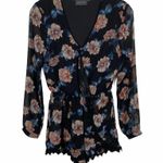 ASTR Floral Lace Trim Long Sleeve Romper Black XS Photo 2