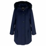 Ann Taylor  Weekend Collection Faux Fur Trim Wool Duffle Coat Blue Size M Photo 4