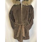 Wilson Brown Leather Jacket Heavy Coat Womens S Faux Fur Hood Boho Gorp Penny Photo 4