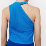 ZARA  NWT Women's Asymmetrical Boho Hippie Cut Out Cable Knit Blue Crop Top M Photo 3