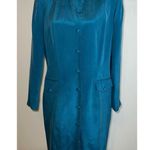 100% Silk Teal Blue Trench Blazer Shacket Women’s 10 Green Photo 4