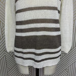 360‎ Sweater Jagger Sweater Stripe Crossback Knit Linen White Brown Size Medium Photo 4