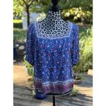 Knox Rose Womens Top Sz L Blue Red Floral Rayon Half Sleeves Square Neck Photo 8