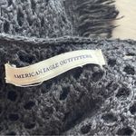 American Eagle AEO | Black Crochet Open Knit Fringe Cardigan Sweater Sz L Photo 5