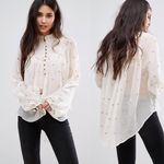 Free People  Ready To Run Smoked Blouse Semi Sheer Studded Photo 1