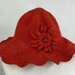 Nonson Crochet Knit Orange Hat with Crochet Flower Photo 0