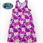 Hula Bay hawaiian floral orchid print beach dress, neon colors, M, stretchy Size M Photo 1