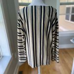 L.L. Bean Signature Navy Blue Tan Striped Flare Sleeve Boat Neck Top Size Small White Photo 2