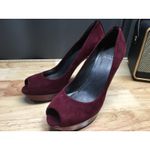 Stuart Weitzman Platform Pumps Women's 8.5 Burgundy Suede Slip-On Peep Toe Photo 3
