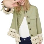 ZARA Tassel Pom Crochet Fringe Boho Utility Jacket Green Size XS Photo 13