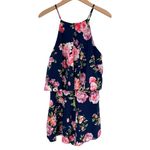 Lulu’s In the Garden Navy Blue Floral Print Romper size Large Apron Neckline Photo 2