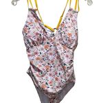 AI'MAGE One Piece Swimsuit V Neck Ruched Crisscross Floral Print Size Medium Orange Photo 5