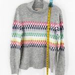 Loft Gray Checkered High Neck Wool Blend Pullover Sweater Women's Size Medium Photo 7