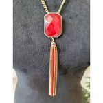 NY Women's Gold Chain Necklace Red Stone Pendant With Tassel And Lobster Claw Photo 3
