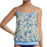 Lands' End  Chlorine Resistant Blouson Tankini Top Lotus Floral Gingham Size 30DDD Photo 0