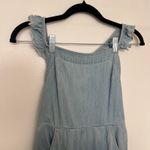 Lovers + Friends  Denim Jumpsuit Blue Cotton Ruffle Lace Up Back Wide Leg XS Photo 4