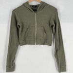 Forever 21  Olive Green Ribbed Women's Zip Front Cropped Hoodie‎ Jacket Size M Photo 0