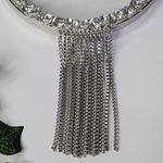 Silver Crystal with Fringe Bar Necklace and Earrings Set Photo 3