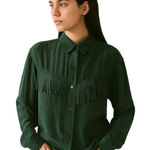 Vintage CROQUET 90s Dark Green Silk Fringe Western Button Up Shirt M Cowgirl Size M Photo 0